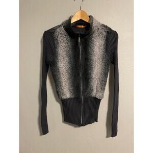 Belldini Womens Sweater Medium Sherpa Fleece Rhinestone Zip Cyber Goth Rave Y2K